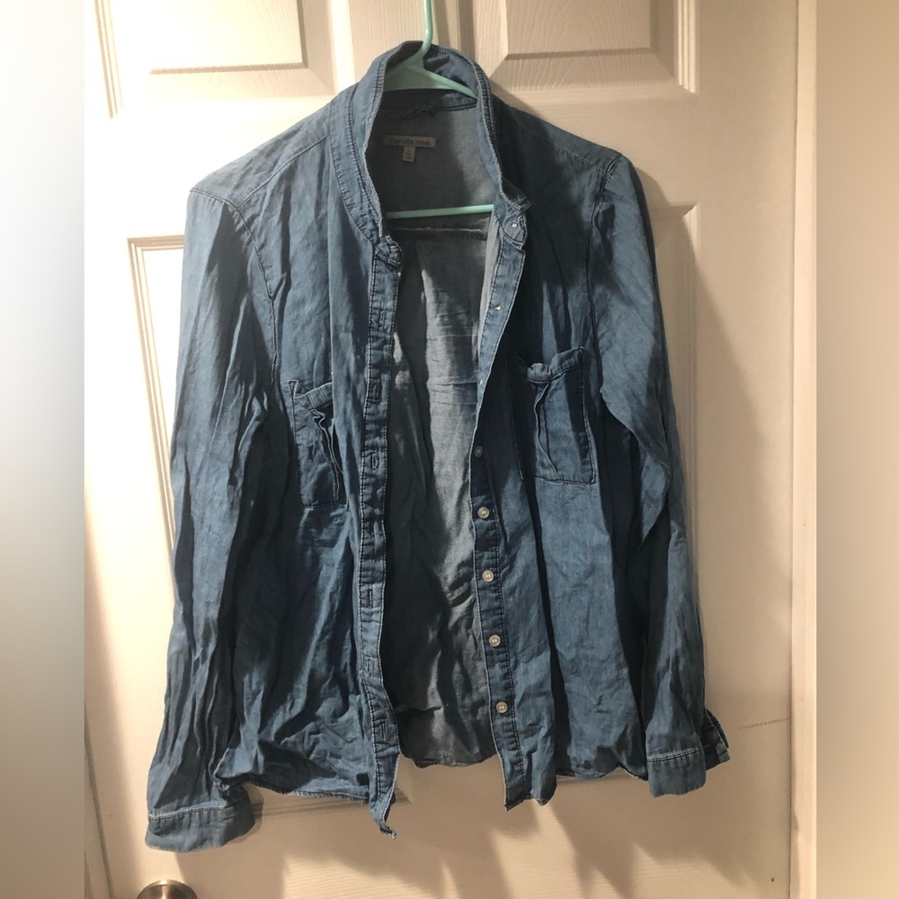 Faux denim button down